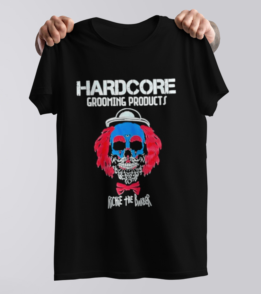 Hardcore Grooming Products Richie The Barber Skull Art Bow Tie T-Shirt
