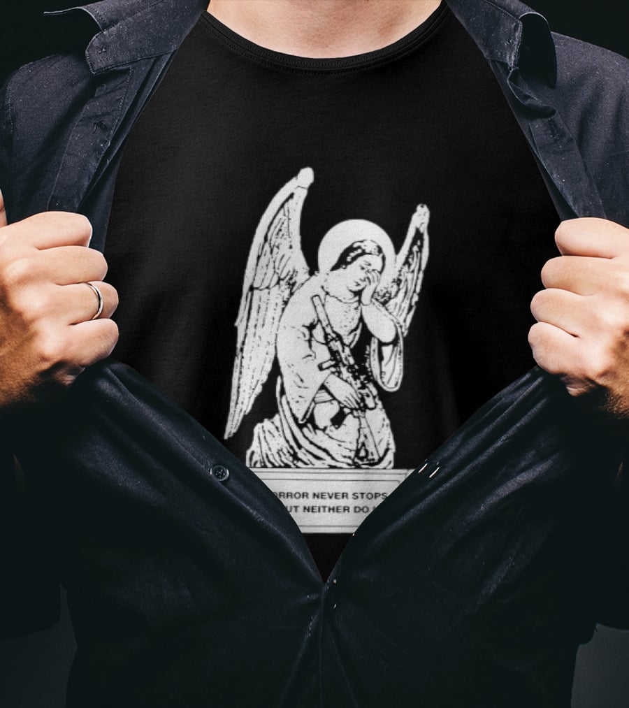 Horror Never Stops Angel With Rifle Resilience T-Shirt