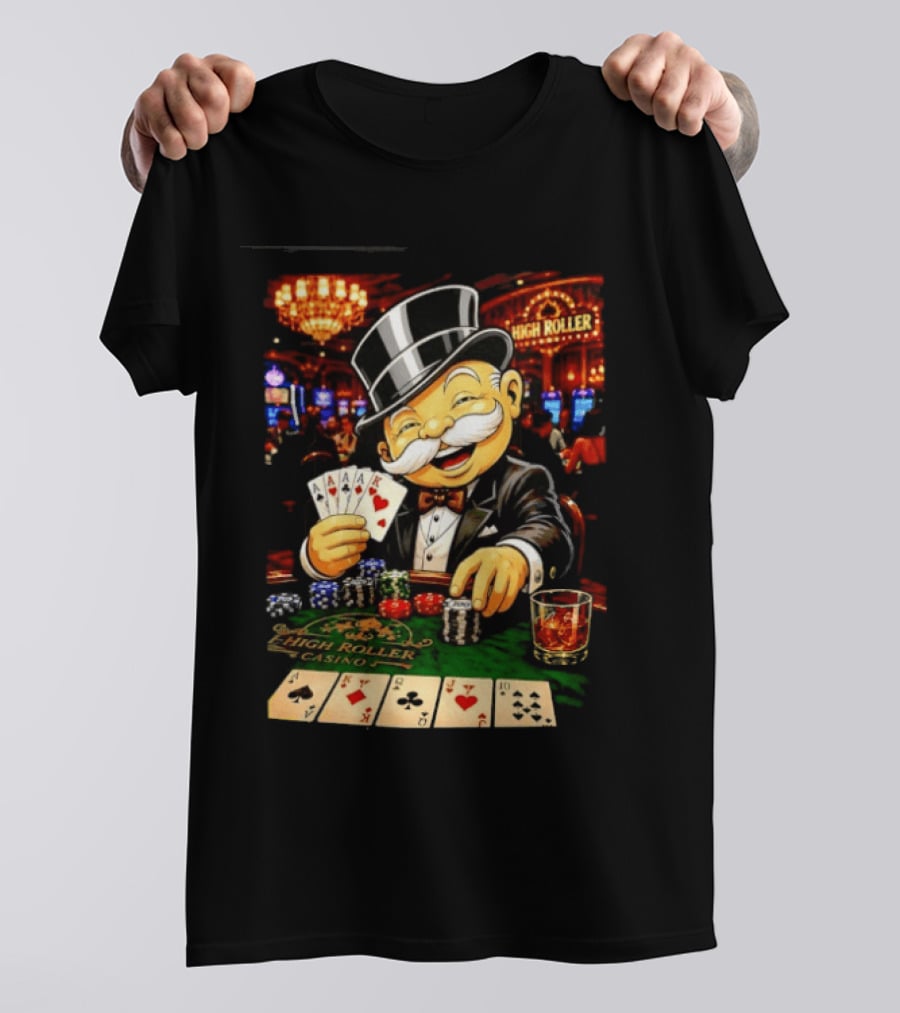 Monopoly Man High Roller Casino Cards Poker Chips T-Shirt
