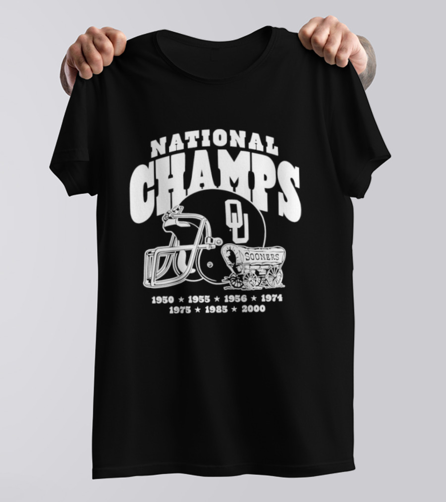 Oklahoma Sooners National Champs Football 1950 1955 1956 1974 1975 1985 2000 T-Shirt