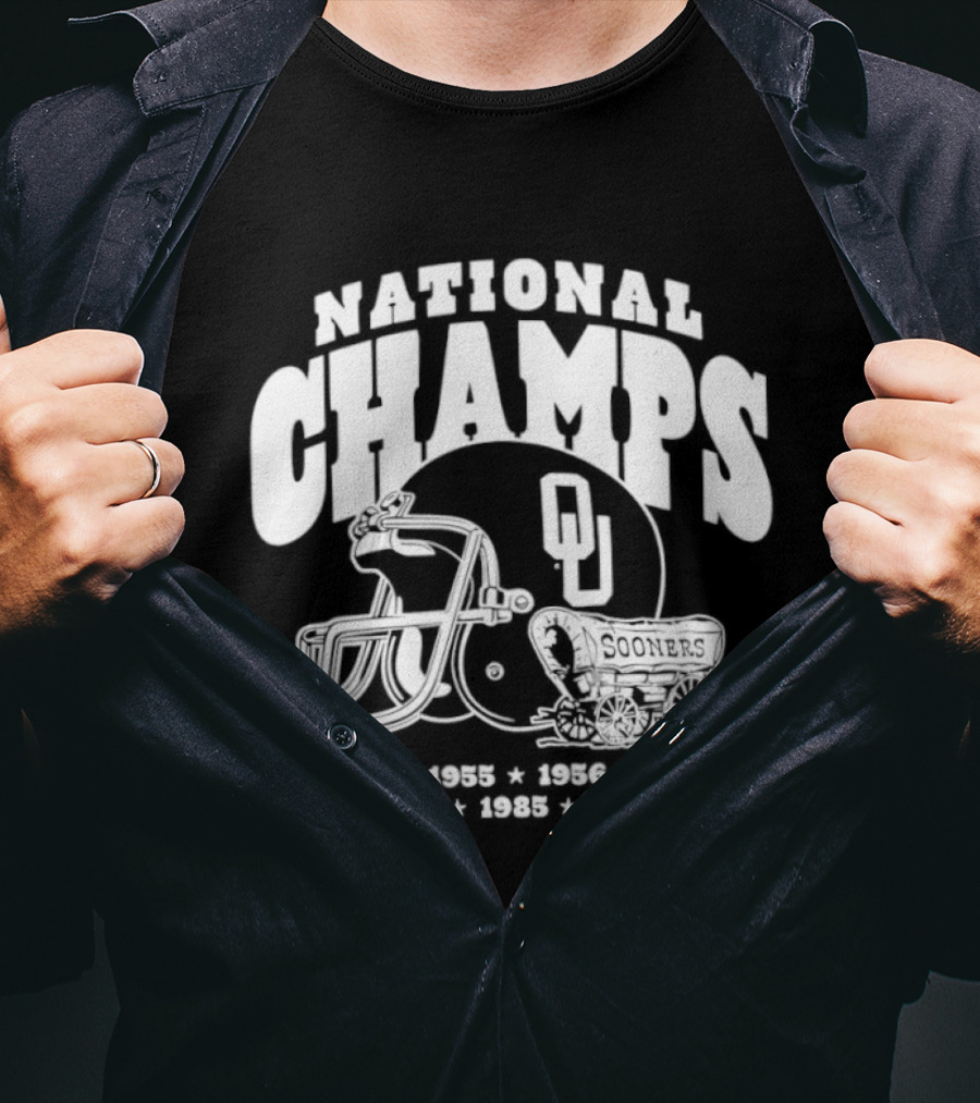 Oklahoma Sooners National Champs Football 1950 1955 1956 1974 1975 1985 2000 T-Shirt