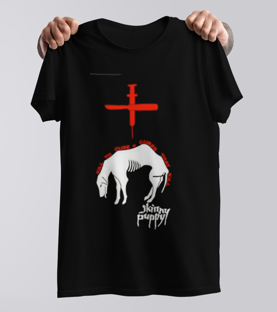 Skinny Puppy Kill To Cure Syringe Skeleton Artwork Cures That Kill T-Shirt