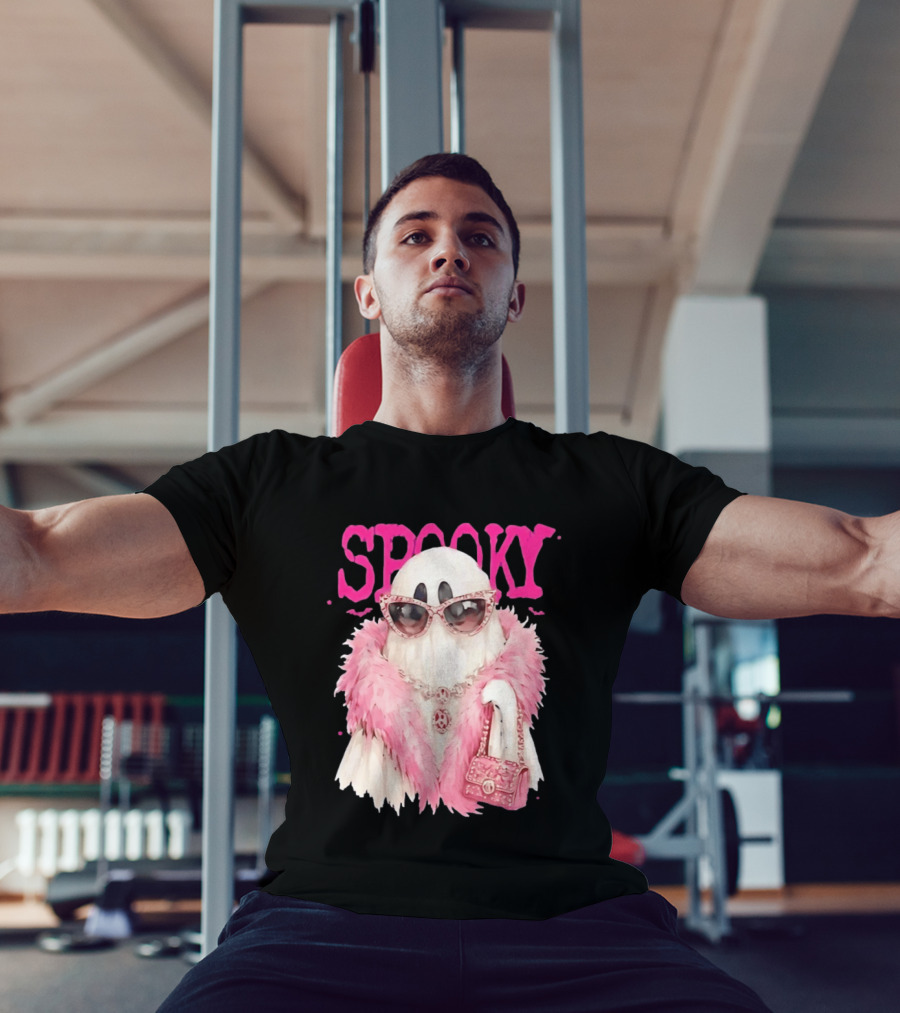 Spooky Glamorous Ghost With Pink Fur And Sunglasses T-Shirt