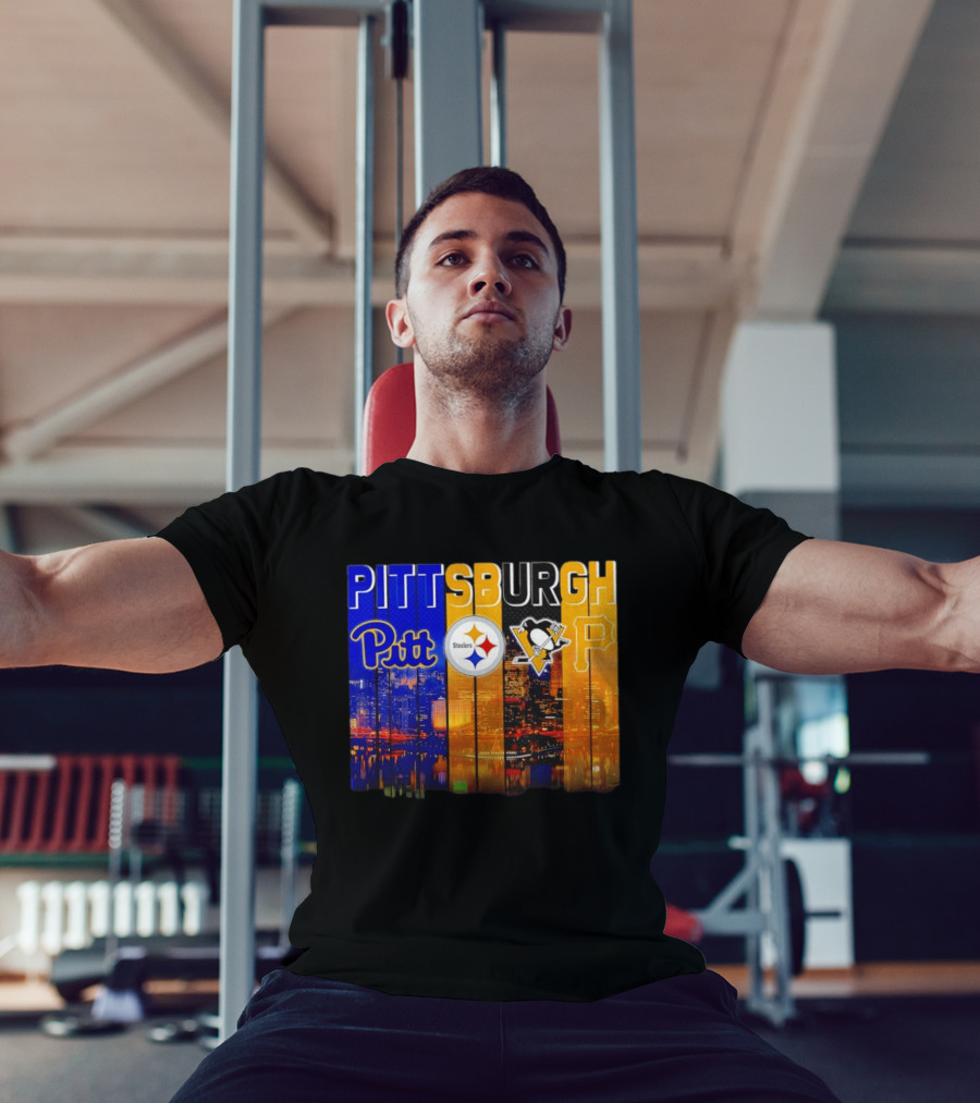 Pittsburgh Pitt Steelers Penguins Pirates City Skyline T-Shirt
