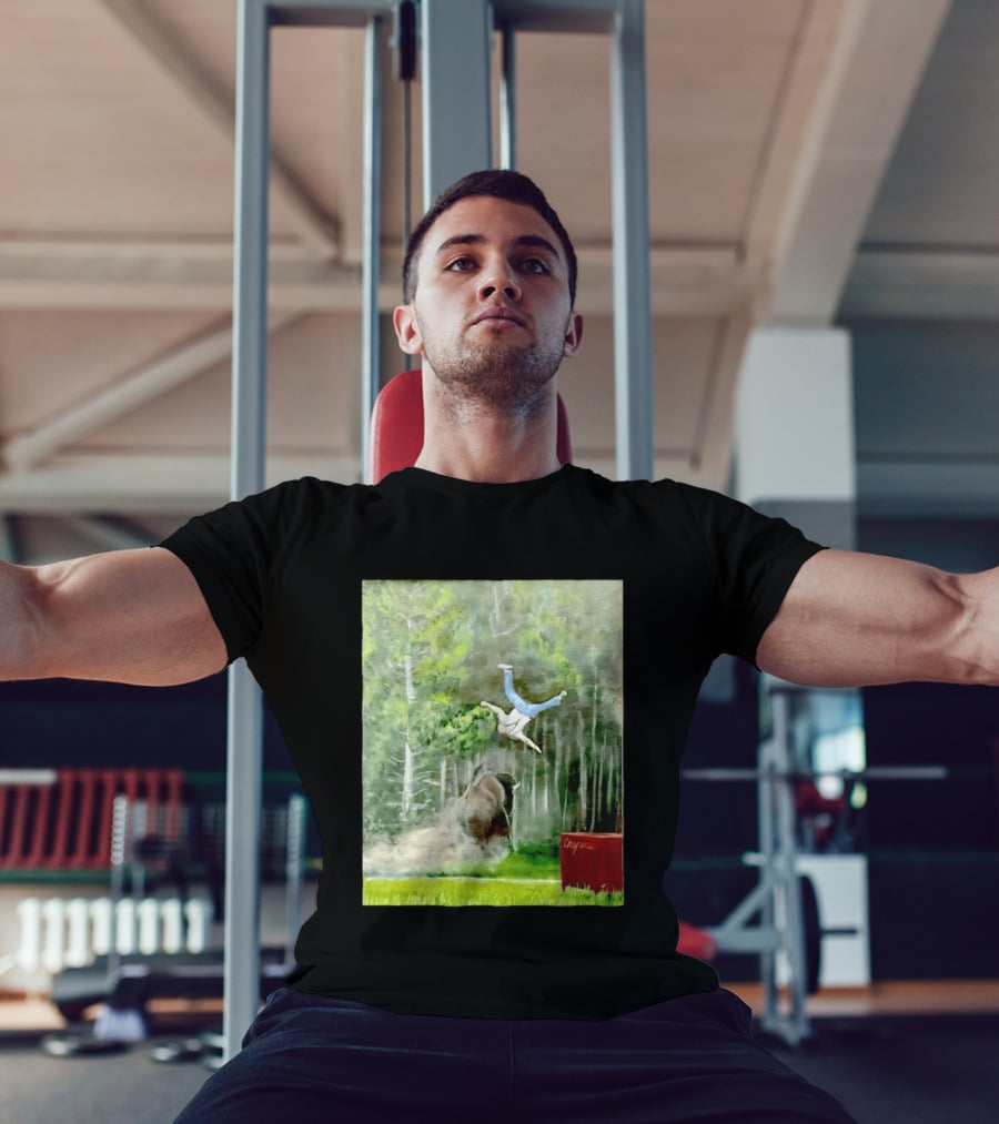 Sportman Epic Bison Attack Wildlife Painting T-Shirt