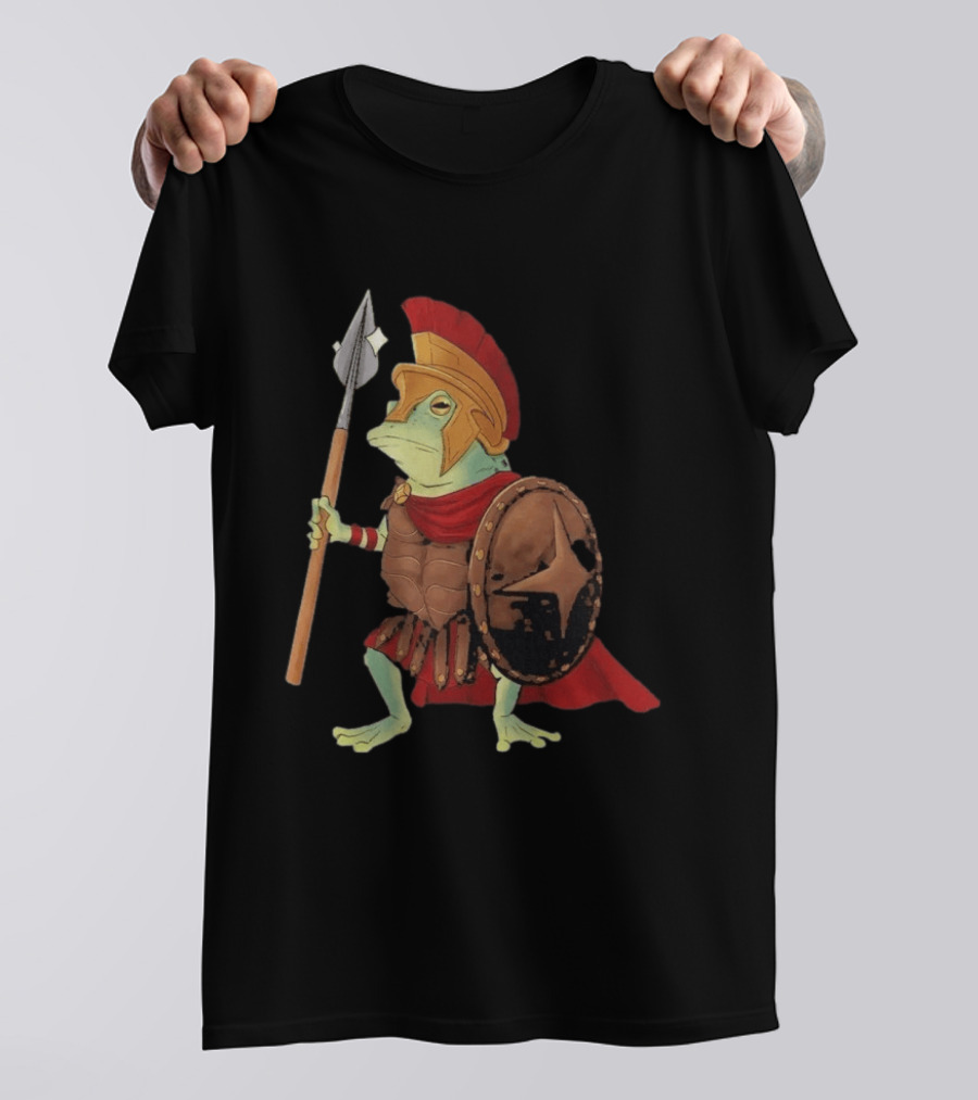 Stakuyi Hop Lite Frog Roman Soldier Spear Shield Helmet Red Cape T-Shirt