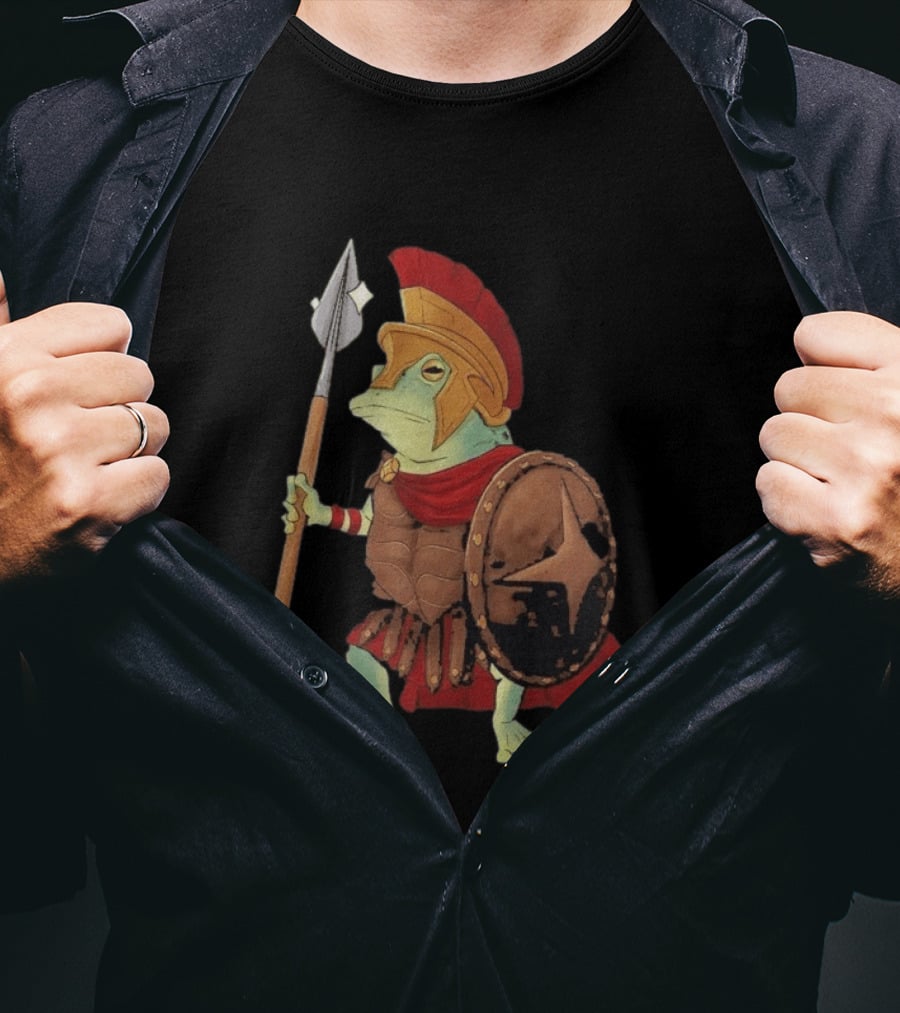 Stakuyi Hop Lite Frog Roman Soldier Spear Shield Helmet Red Cape T-Shirt