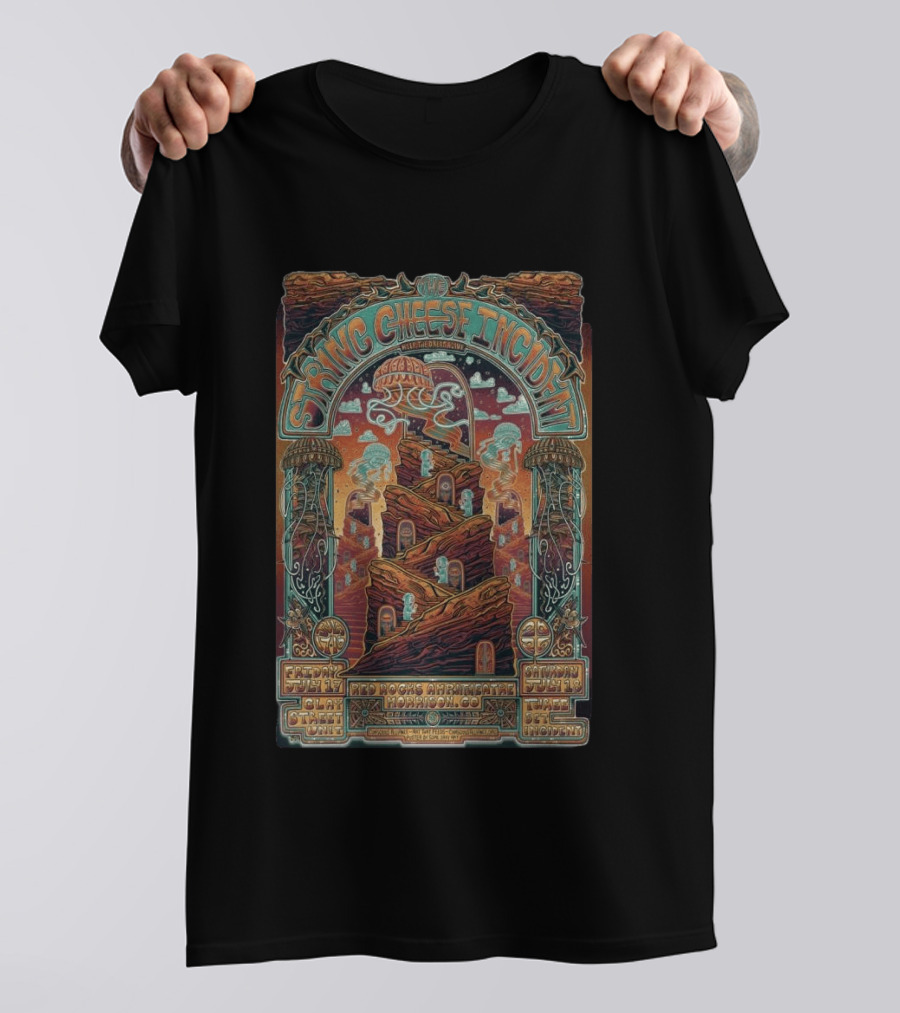 String Cheese Incident Red Rocks Amphitheatre July 2026 Tour Morrison CO Art By Nate Duval T-Shirt