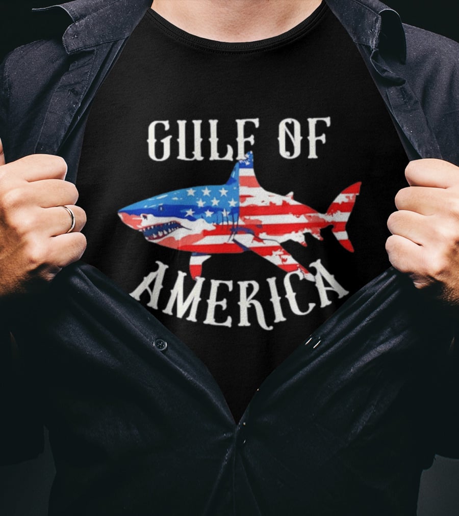 Gulf Of America Shark American Flag Patriotic T-Shirt