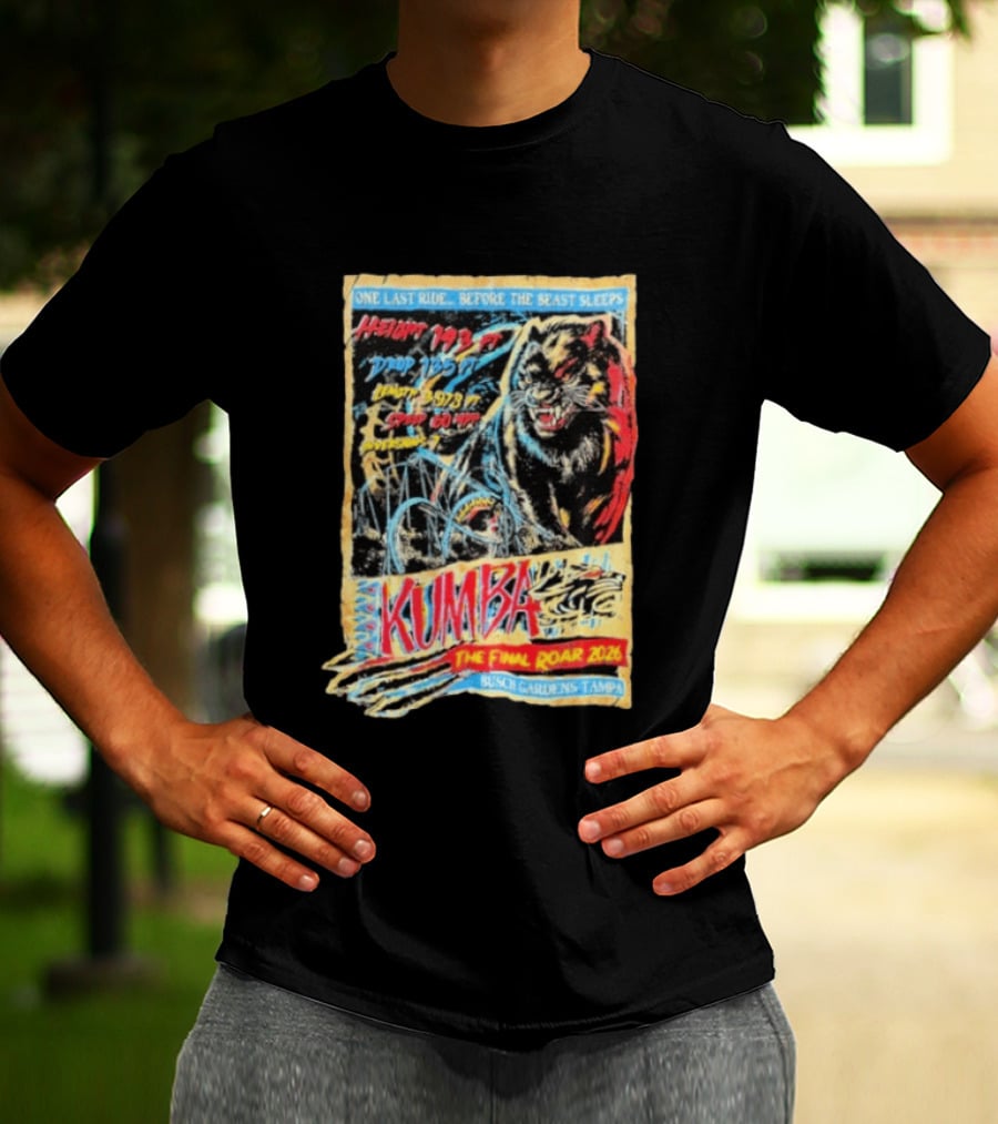 Kumba The Final Roar 2026 Busch Gardens Tampa One Last Ride Height 143 Ft Drop 135 Ft Length 3978 Ft Speed 60 Mph T-Shirt