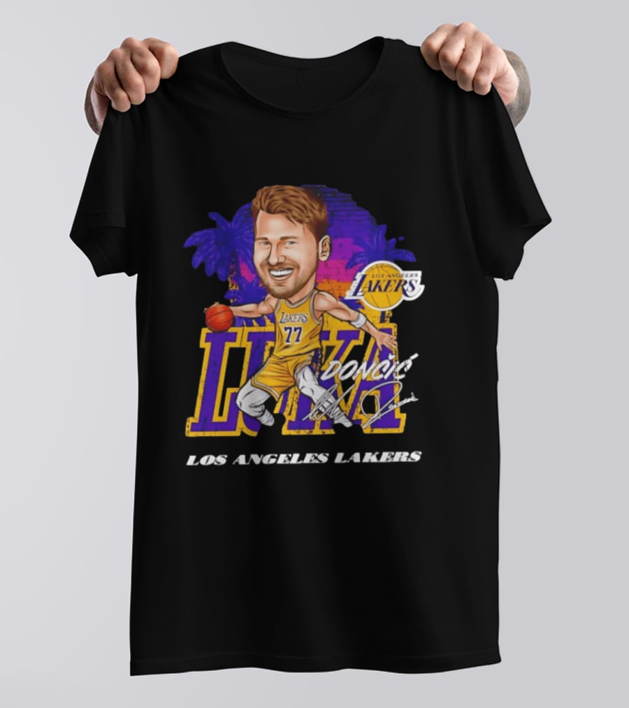Luka Doncic 77 Los Angeles Lakers Skyline Cartoon T-Shirt