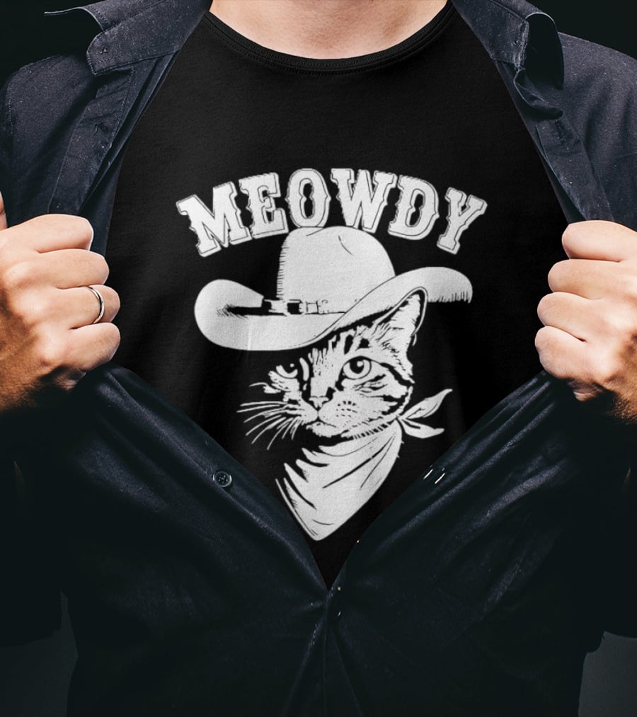 Meowdy Cowboy Cat With Bandana Western Hat Wrangler T-Shirt