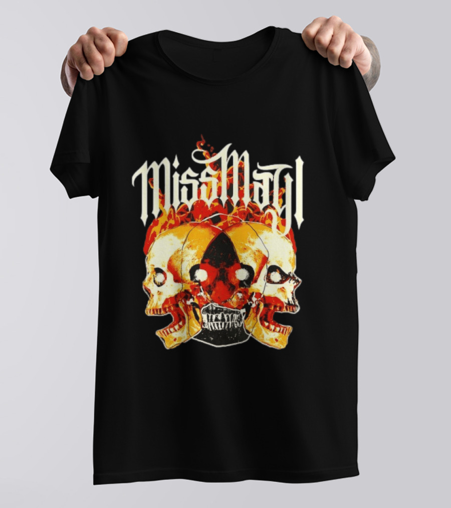 Miss May I Skulls And Fire Metalcore Band Triple Skull Flames T-Shirt