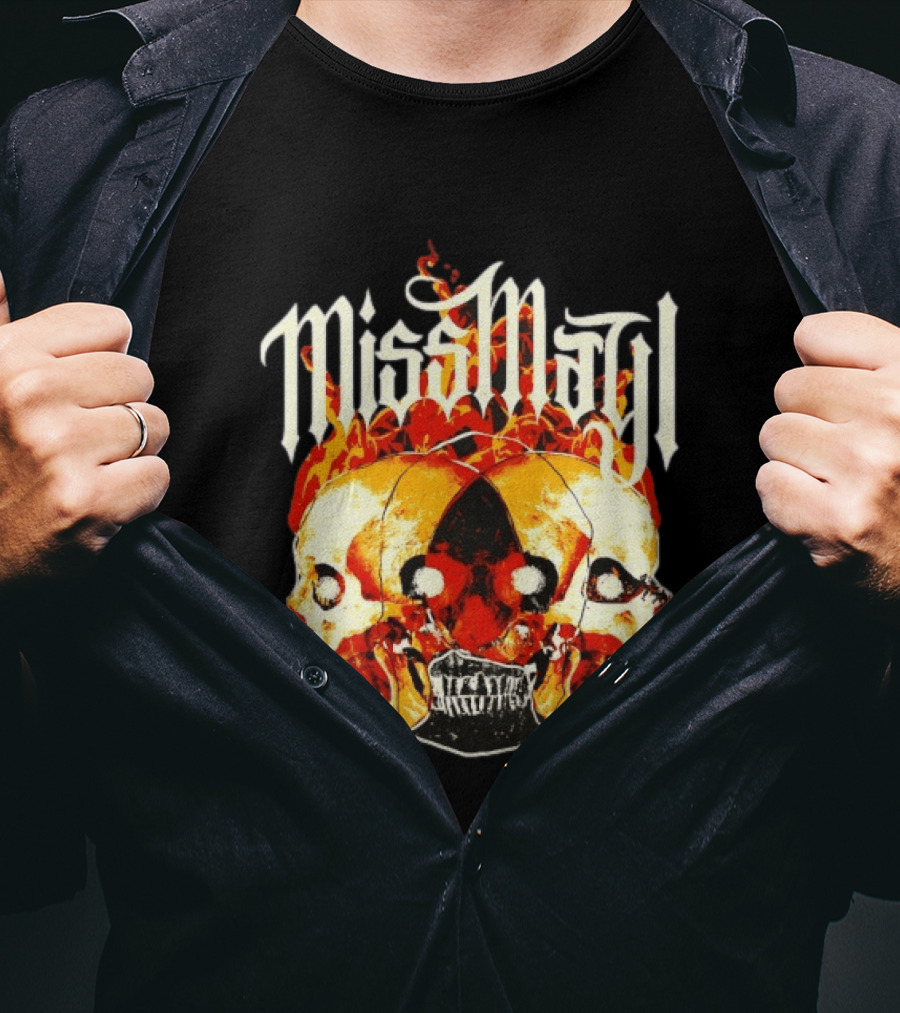 Miss May I Skulls And Fire Metalcore Band Triple Skull Flames T-Shirt