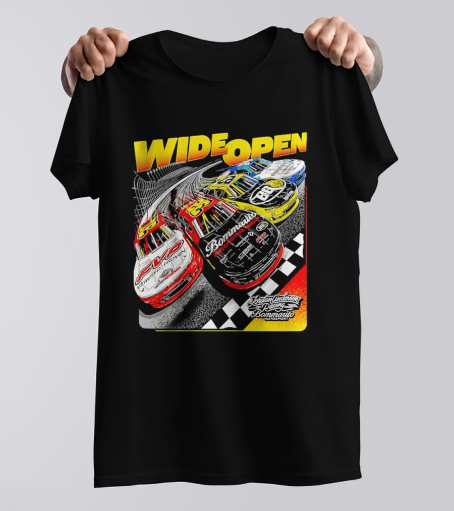 Wide Open Jordan Anderson Racing Bommarito Autosport Race Cars Checkered Track T-Shirt