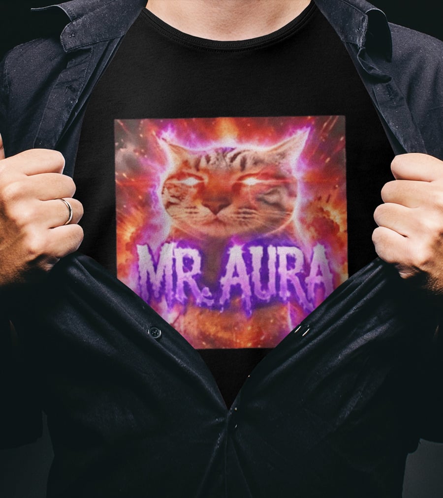 Mr. Aura Cat Fiery Cosmic Internet Culture Phenomenon T-Shirt