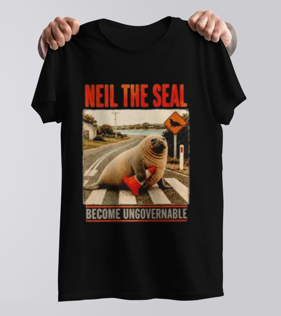 Neil The Seal Become Ungovernable Traffic Cone Road Crossing T-Shirt