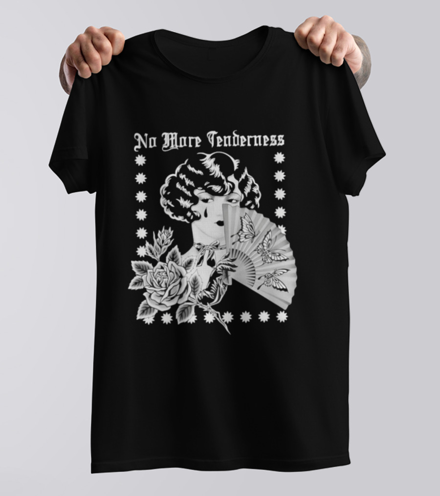 No More Tenderness Gothic Deco Rose Face Fan Butterfly T-Shirt