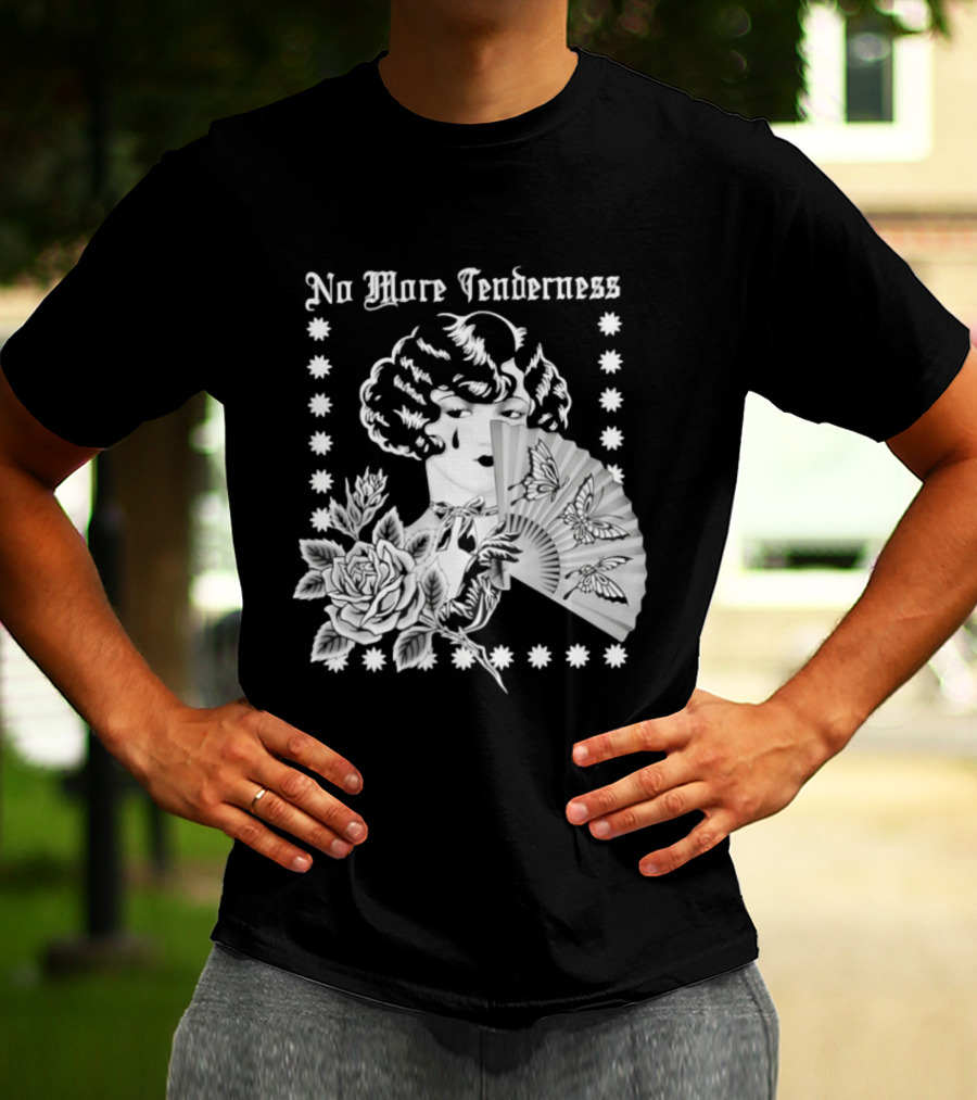 No More Tenderness Gothic Deco Rose Face Fan Butterfly T-Shirt