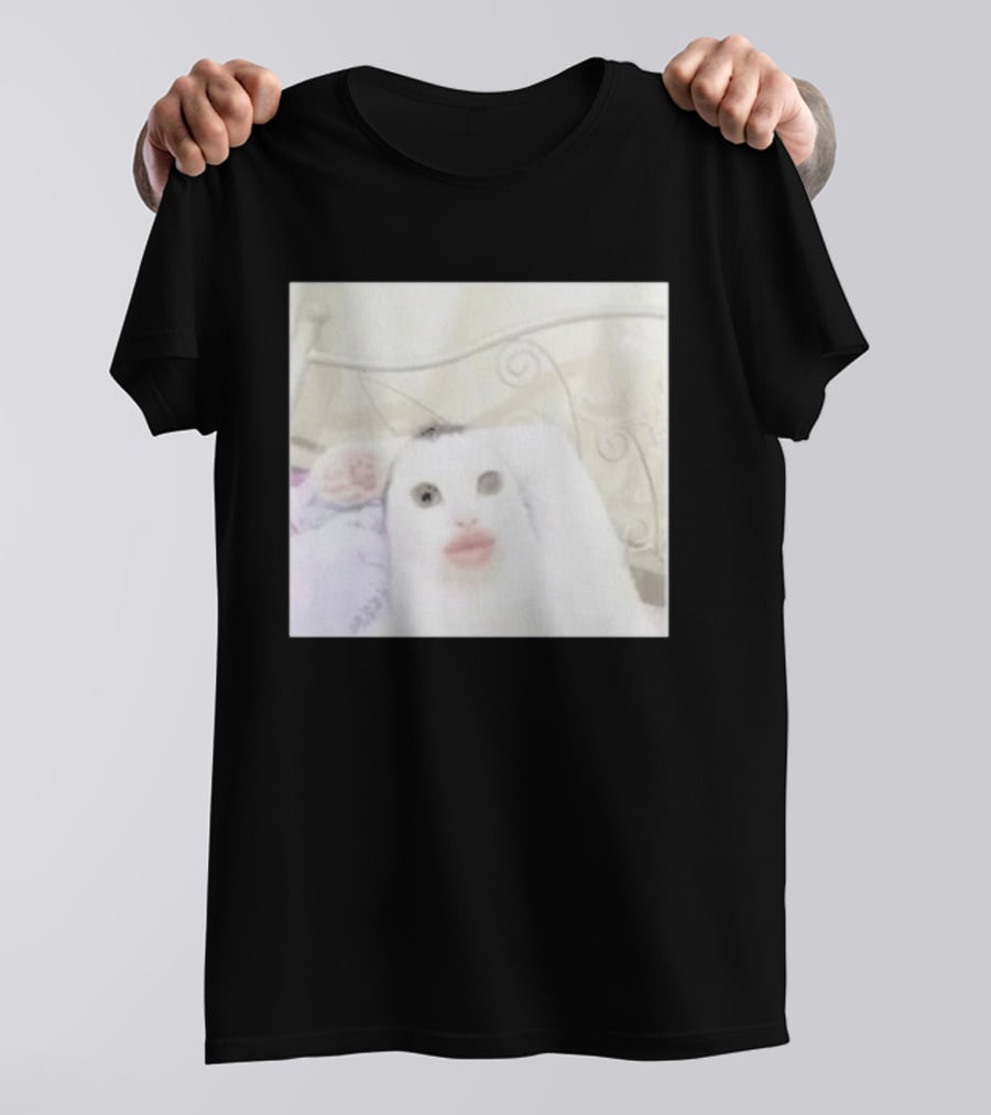Cursed Cat Meme Funny Distorted Face Filter Selfie T-Shirt