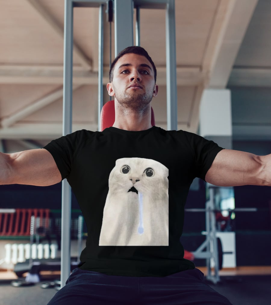 Wide Eyed Drooling Cat Meme Humor T-Shirt