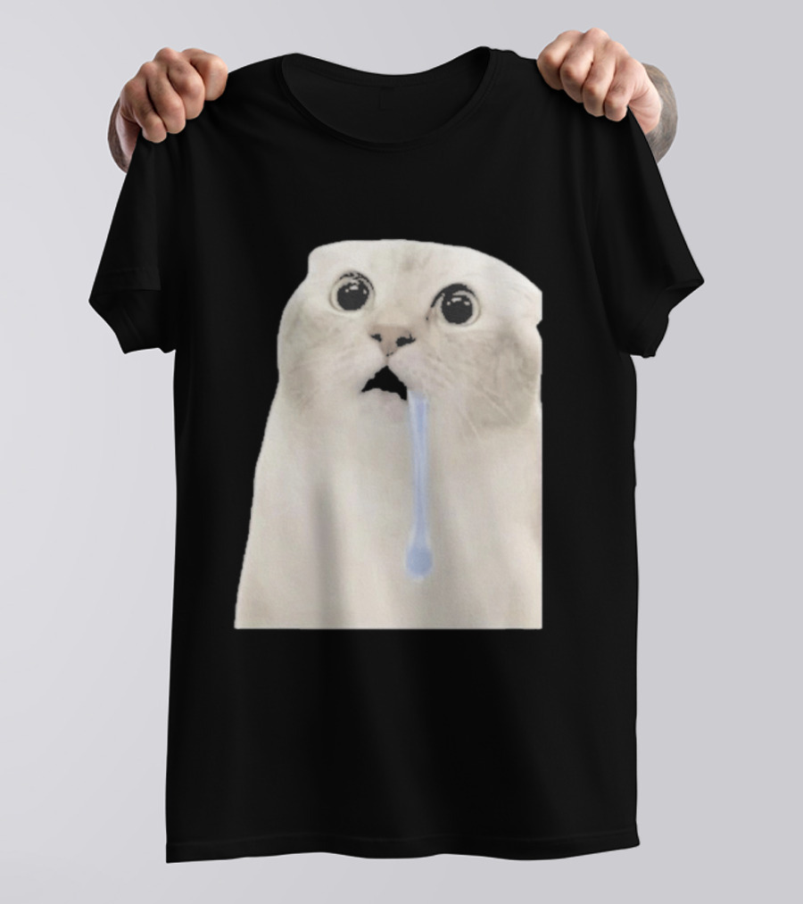 Wide Eyed Drooling Cat Meme Humor T-Shirt