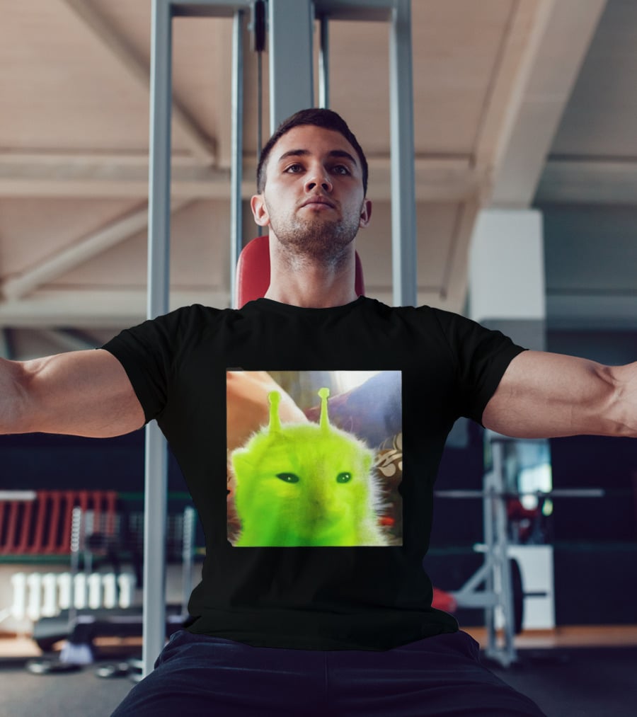 Gleep Alien Kitty Green Cat Antennae Fluffy Feline Fantasy T-Shirt