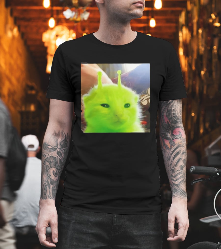 Gleep Alien Kitty Green Cat Antennae Fluffy Feline Fantasy T-Shirt
