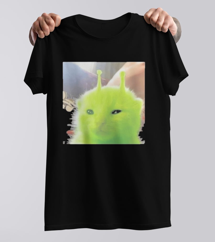 Glorp Alien Cat Winking Whimsical Green Feline With Antennae T-Shirt