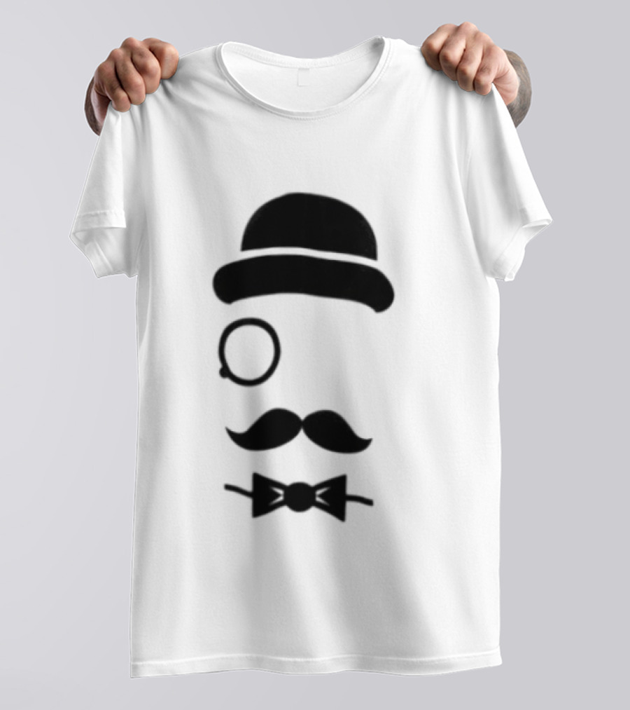 Bowler Hat Monocle Mustache Bow Tie T-Shirt