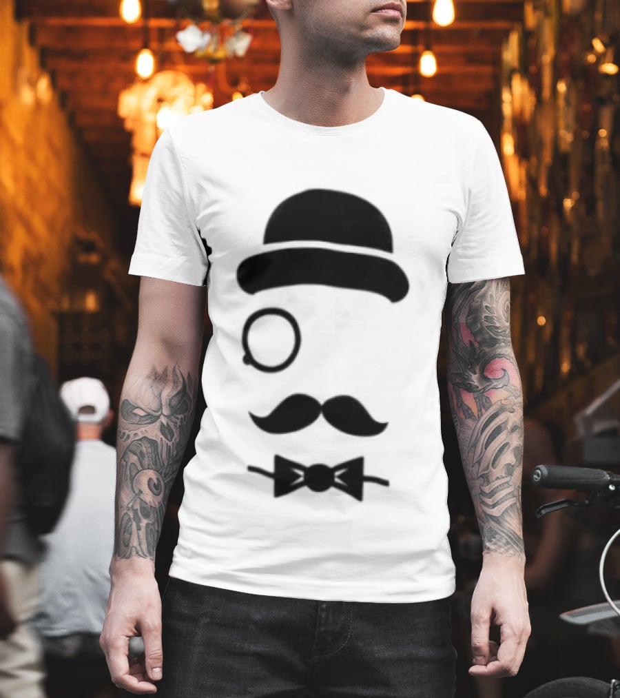 Bowler Hat Monocle Mustache Bow Tie T-Shirt