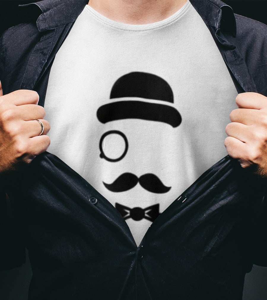 Bowler Hat Monocle Mustache Bow Tie T-Shirt