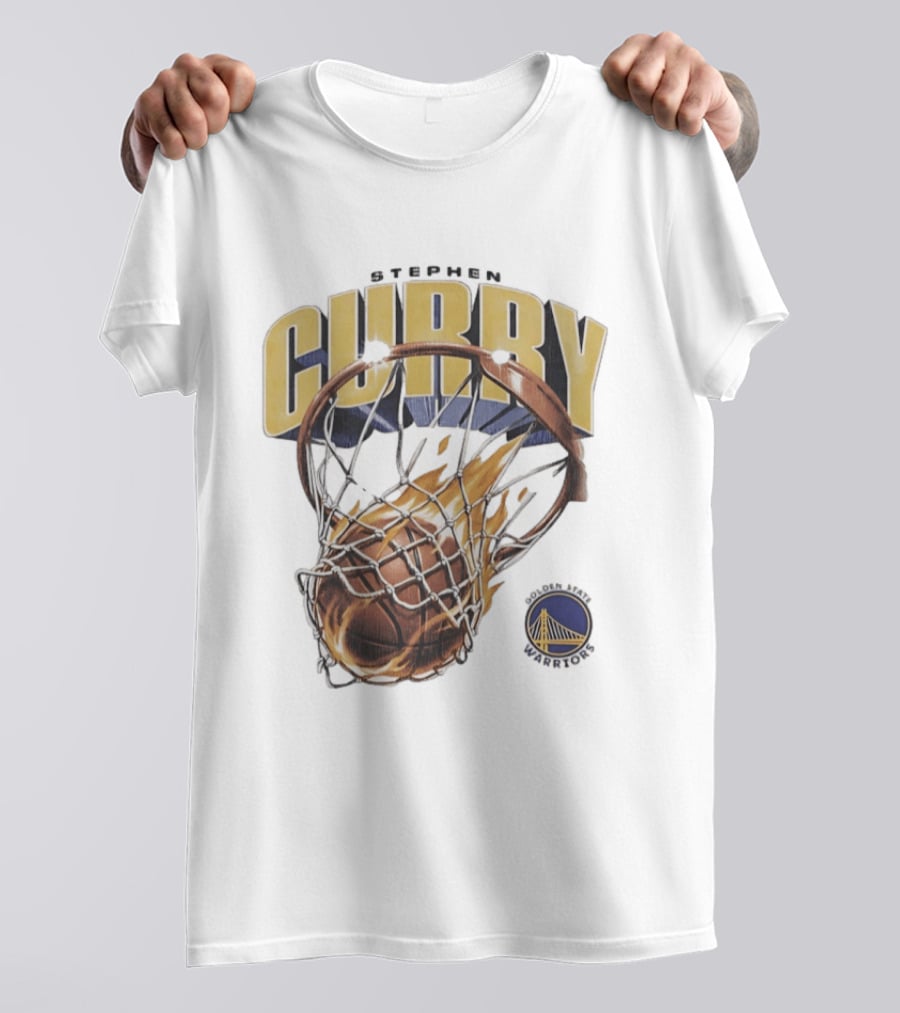 Stephen Curry Golden State Warriors Flaming Basketball Net T-Shirt
