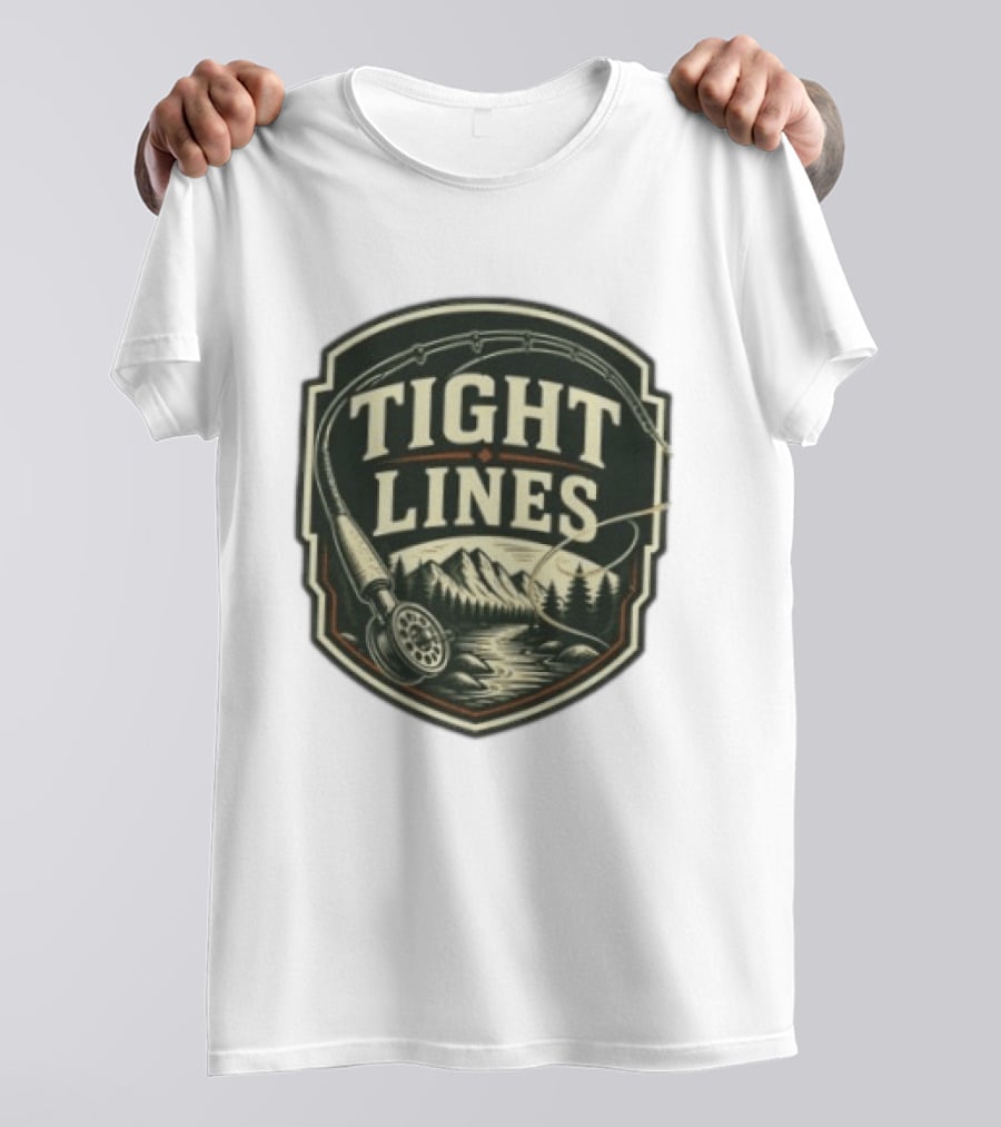 Tight Lines Fishing Mountain River Nature Fly Rod T-Shirt