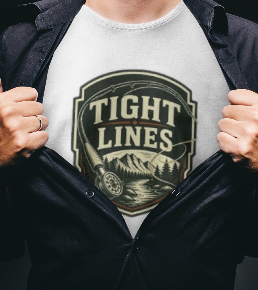 Tight Lines Fishing Mountain River Nature Fly Rod T-Shirt
