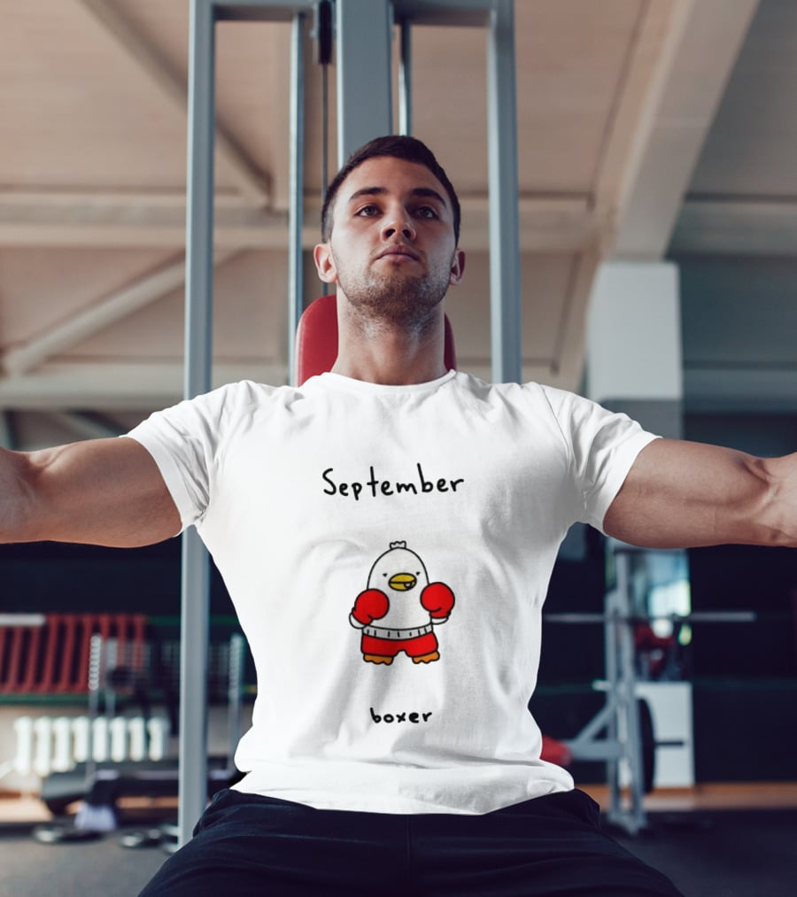 September Boxer Duck Boxing Red Gloves Whimsical Bird T-Shirt
