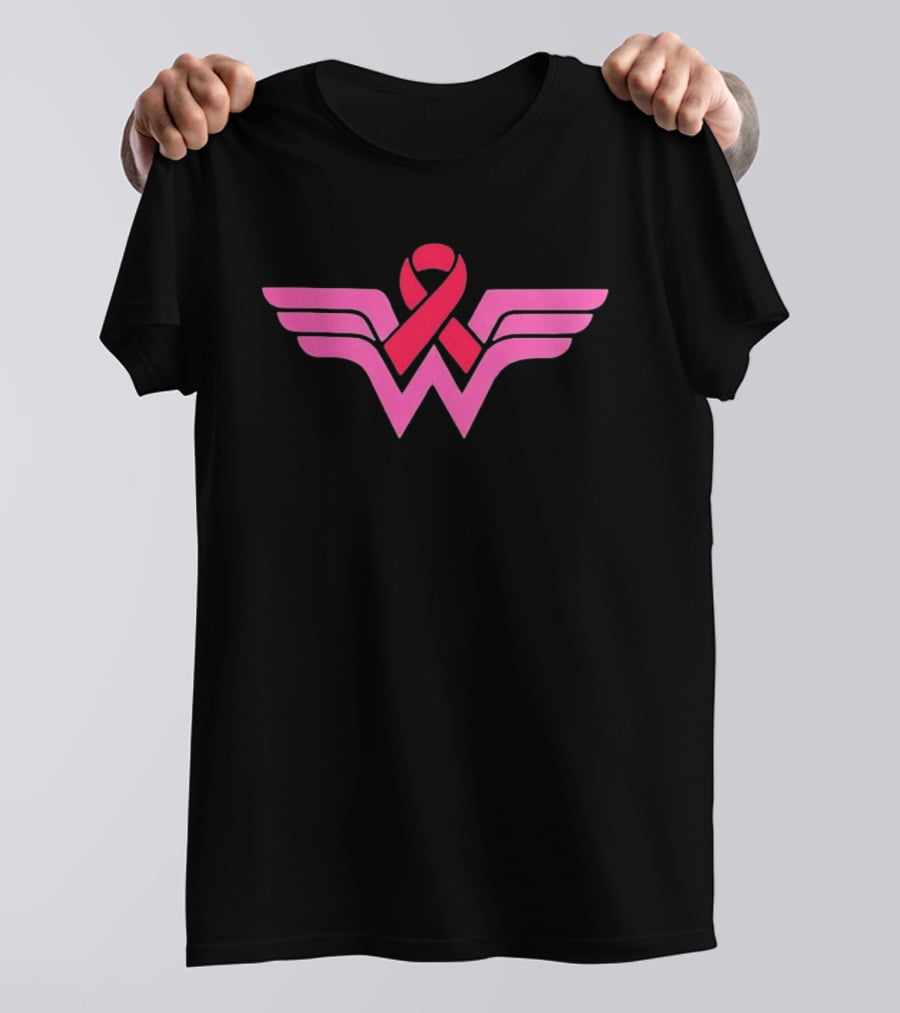 Pink Wing Shaped Ribbon Breast Cancer Awareness Hero T-Shirt