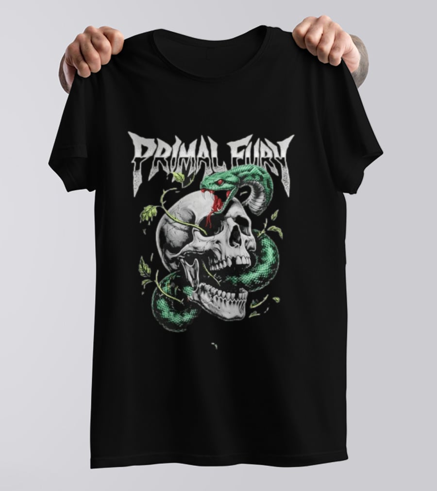Primal Fury Skull And Serpent Heavy Metal T-Shirt
