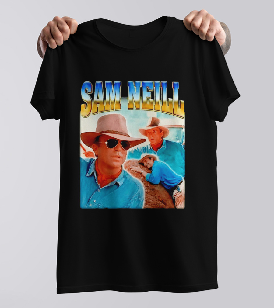 Sam Neill Vintage Style Cowboy Collage T-Shirt