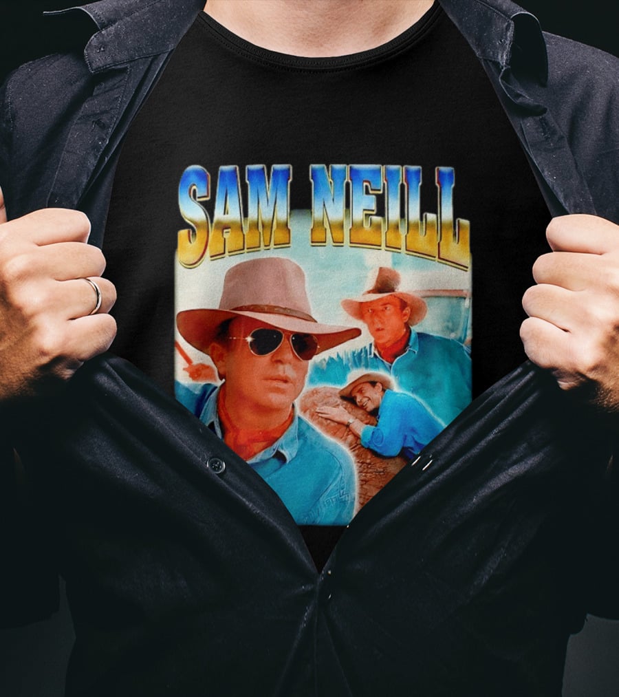 Sam Neill Vintage Style Cowboy Collage T-Shirt