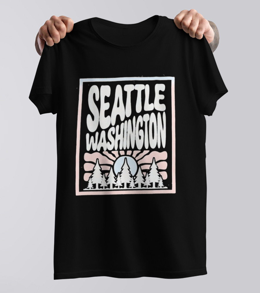 Seattle Washington Sunburst Pine Trees T-Shirt