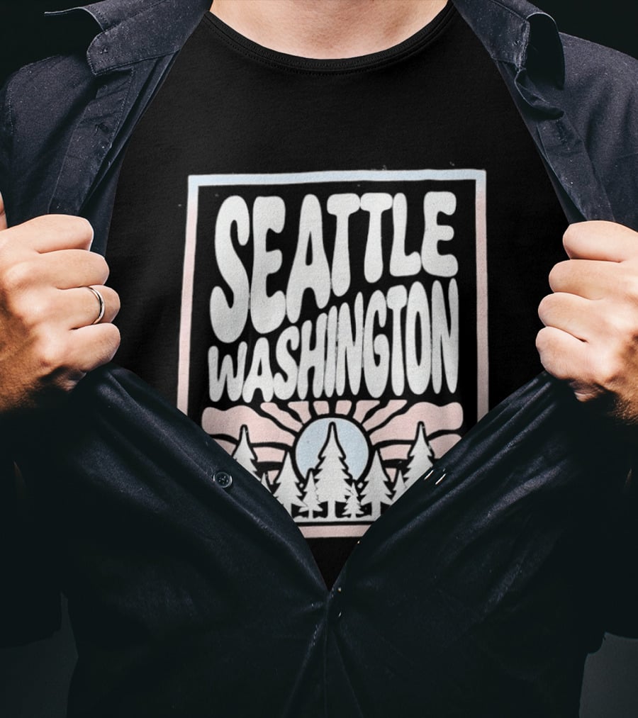 Seattle Washington Sunburst Pine Trees T-Shirt