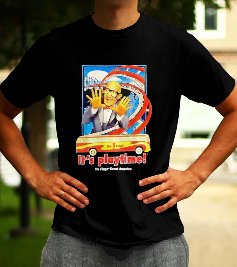 Six Flags Great America Mr. Six It's Playtime Roller And Bus Adventure T-Shirt