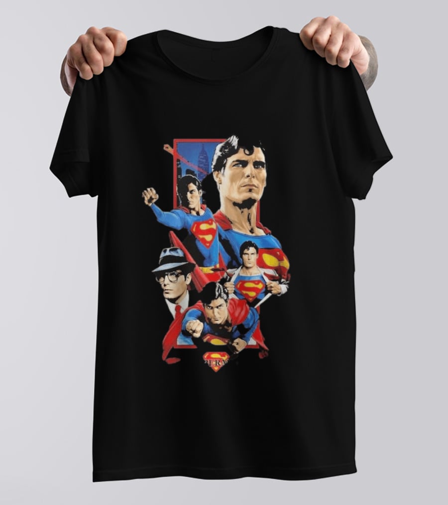 Superman Christopher Reeve Richard Donner Vintage Comic Collage T-Shirt
