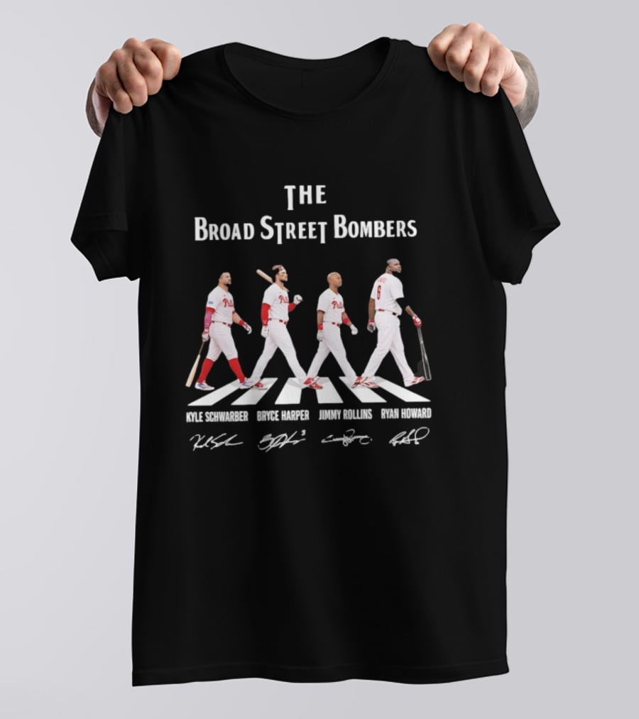 The Broad Street Bombers Kyle Schwarber Bryce Harper Jimmy Rollins Ryan Howard Philadelphia Phillies T-Shirt