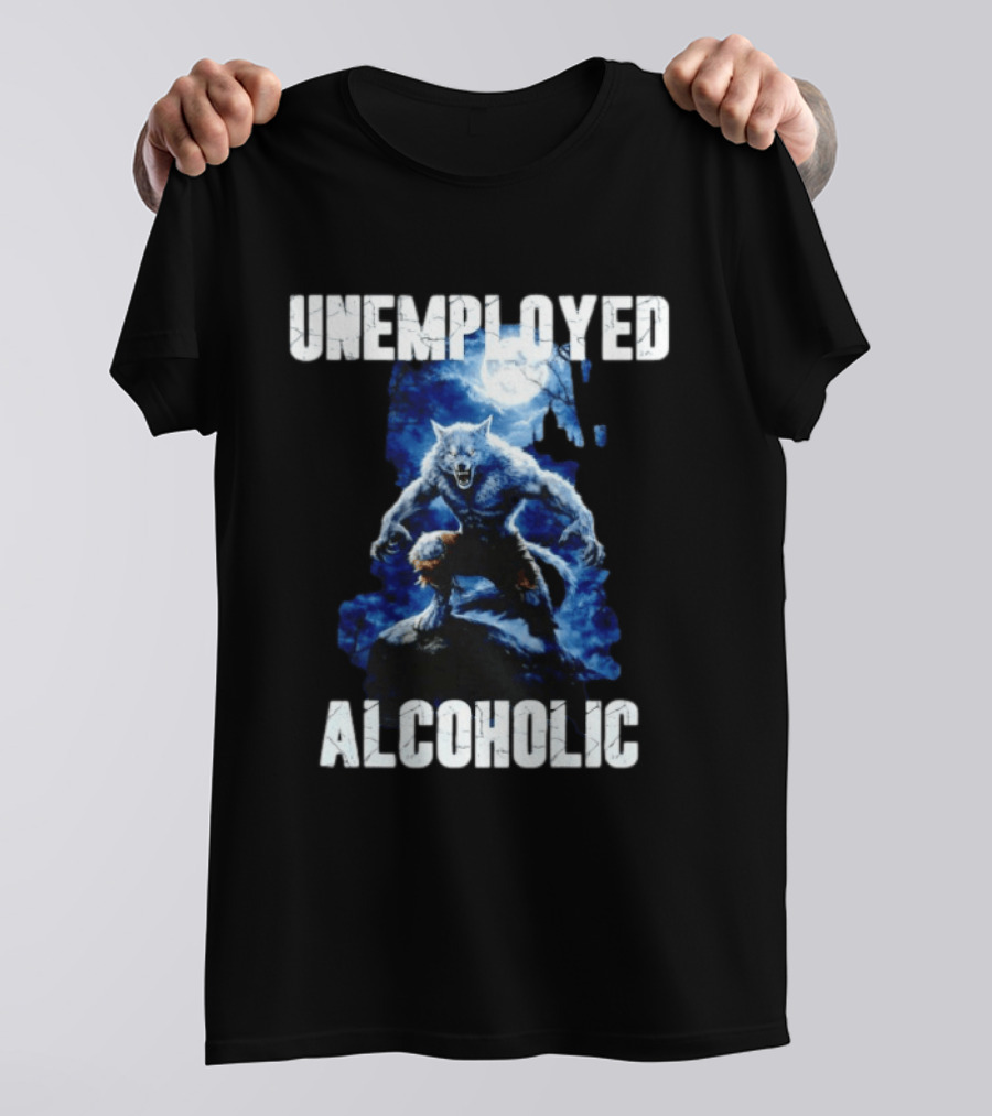 Unemployed Alcoholic Werewolf Horror Moonlit Night Scene T-Shirt