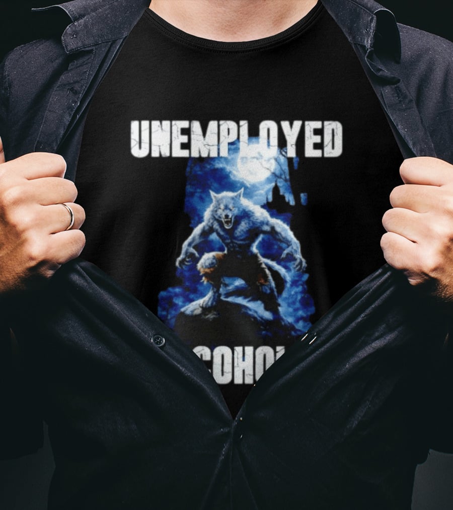 Unemployed Alcoholic Werewolf Horror Moonlit Night Scene T-Shirt