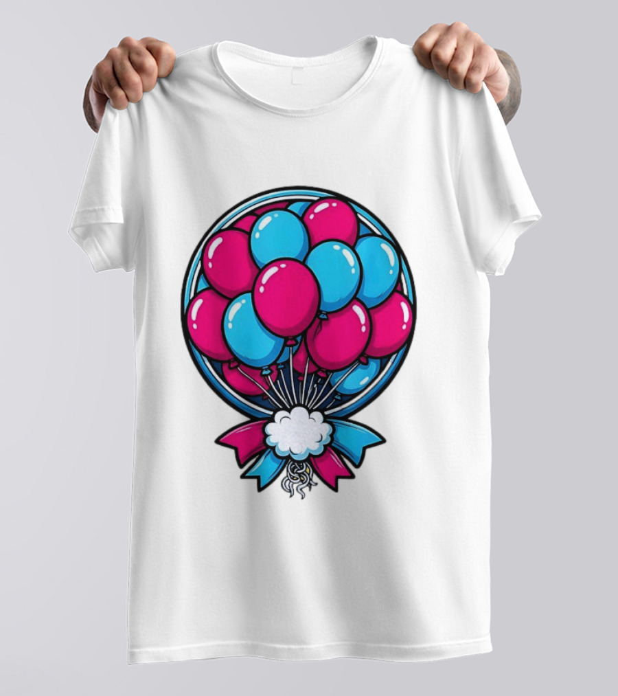 Balloon Bouquet Cartoon Vibrant Pink And Blue Celebration T-Shirt