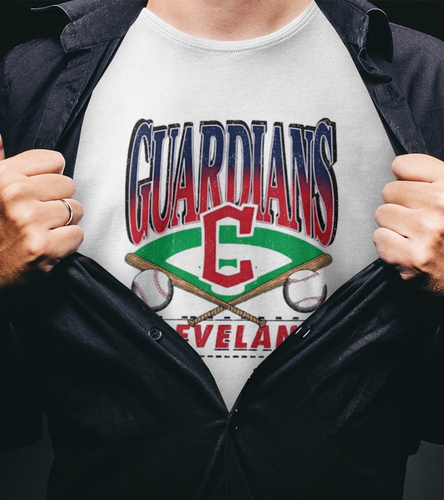 Cleveland Guardians Baseball Team Retro Style With Bats And Ball T-Shirt