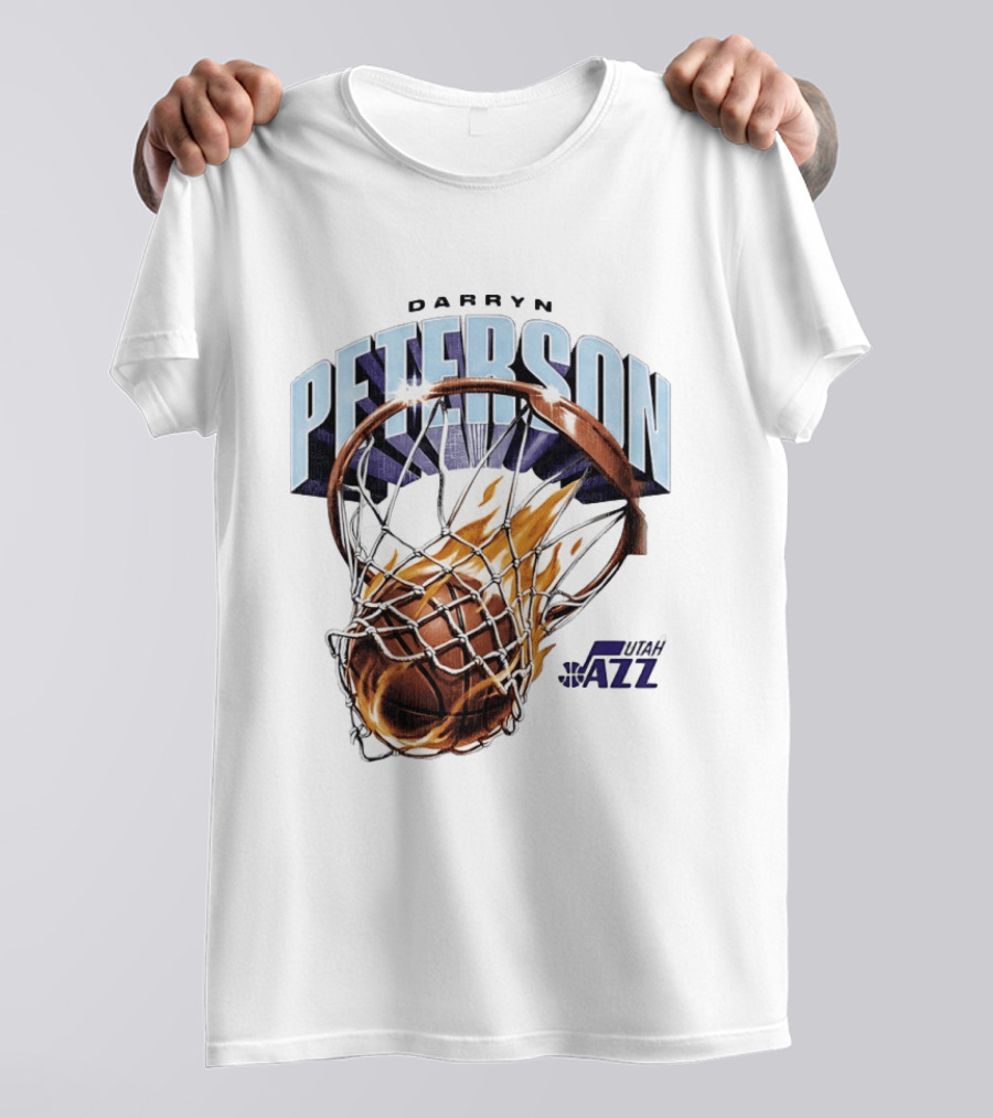 Darryn Peterson NBA Utah Jazz Basketball Hoop Flames T-Shirt